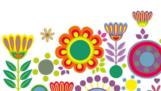 Vit botten. färgglada, stilistiska, grafiska blommor.
